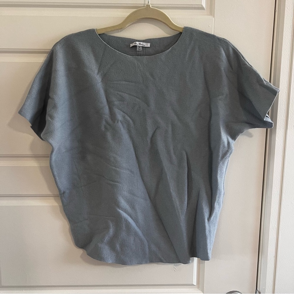 Grey Blue Short Sleeve Sweater with Buttons